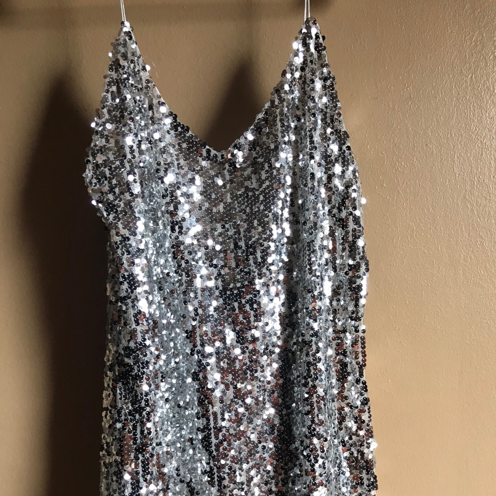 silver sequenced dress